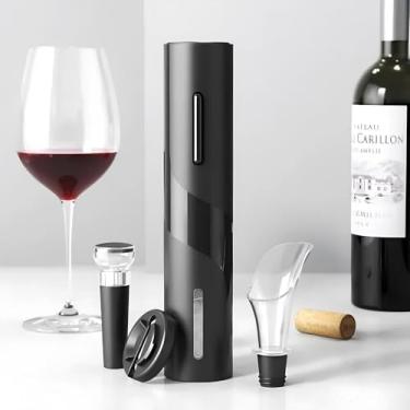 Imagem de Abridor de Vinho Elétrico Premium Preto a Pilhas com Cortador de Lacre e Bico Dosador - Aço Inox e ABS para Todos os Vinhos