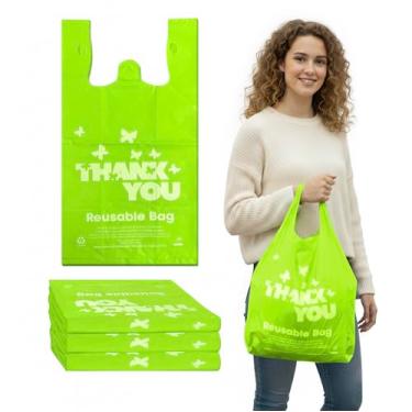 Imagem de YoYoRain Sacos de compras reutilizáveis de LDPE com alças 30 x 18 x 58 cm, 2,25 mm de espessura, verde, 50 unidades