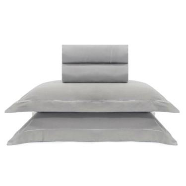 Imagem de Jogo de cama casal 400 fios ponto cheio - cinza - First Class, Casal, 
