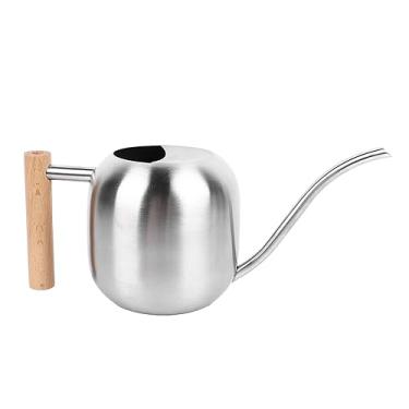 Imagem de Regador de aço inoxidável bico longo 1200ML Vaso de rega de flores de grande capacidade com alça de madeira antiderrapante para plantas de jardim interno e externo
