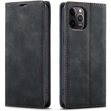 Imagem de HAZELS Coldre de capa de telefone fólio de couro PU retrô, carteira de flip magnética [suporte de cartão] para Apple iPhone 14 Pro Max Case 2022 [Suporte] (Cor: Preto)