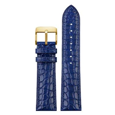 Imagem de QPDRNC Para qualquer pulseira luxuosa pulseira de crocodilo pulseira de couro azul macio fecho borboleta 18 20mm 22mm pulseira masculina (cor: pino de ouro azul, tamanho: 20 mm)