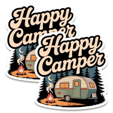 Imagem de Ímã Happy Camper de 10 cm Pacote com 2 - Ímãs Esportivos Decorativos de Vinil Forte para Armário de Geladeira Cozinha Escritório - Bonito Divertido Estética Legal Durável e Lembrança de Longa Duração