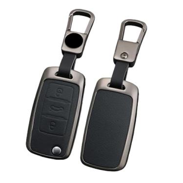 Imagem de Capa de chave de carro de couro de liga de zinco compatível com VW Polo Golf Passat Tiguan Beetle Caddy T5 Up Eos Skoda Octavia Seat Leon Altea(Black-1)