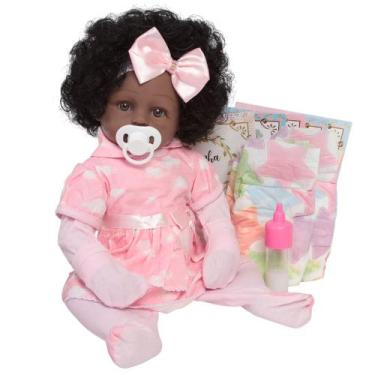 Imagem de Bebê Reborn Boneca Negra 100% Silicone Realista Acessórios - Cegonha R