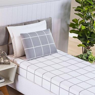 Imagem de Jogo De Lençol Minimalista Solteiro 2 Peças Percal 200 Fios Quadriculado - Cinza - 100% Poliéster