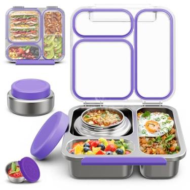 Imagem de Caixa Bento de Aço Inoxidável Infantil Adulto com Sopa Térmica de 200 ml, Tampa Transparente, 3 Compartimentos, Lancheira Bento de Metal com Jarra de Alimentos Isolada, Lancheira Recipiente Copo de