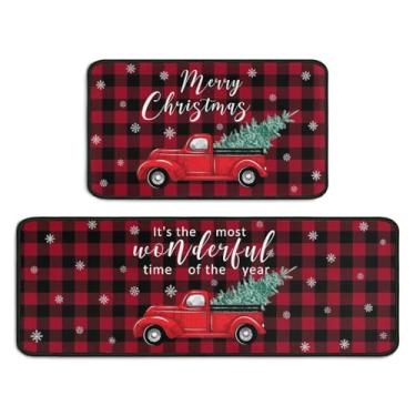 Imagem de Protikol Tapete de Cozinha Vermelho Xadrez Búfalo Antiderrapante Resistente a Manchas 43 cm x 119 cm + 43 cm x 76 cm