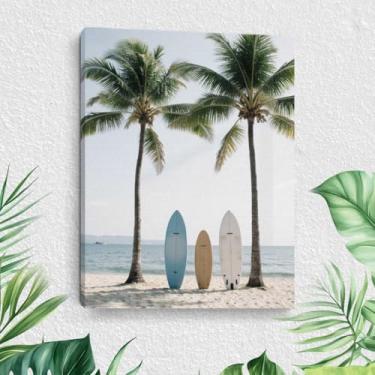 Imagem de Arte de parede em tela de praia costeira de verão, palmeira, prancha de surfe, pinturas emolduradas, decoração de parede, tema oceano, arte tropical, moderna, impressões, imagem para sala de estar