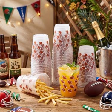 Imagem de Tioncy 50 peças de copos de plástico fosco de futebol de 473 ml, copos de plástico de futebol, copo reutilizável fosco de PP transparente a granel para decoração de festa de jogos esportivos café