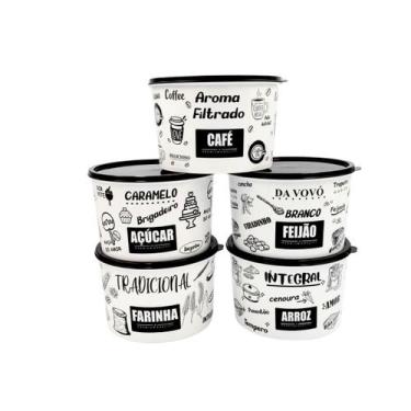 Imagem de Potes Mantimentos Plástico Decoração Kit 5 Potes Premium - Mdf Store