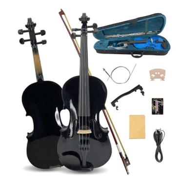 Imagem de ModouString Violino elétrico 4/4 tamanho completo 4 cordas violino acústico abeto bordo madeira de ébano com capa, arco feito à mão para iniciantes, estudantes, profissionais (preto)