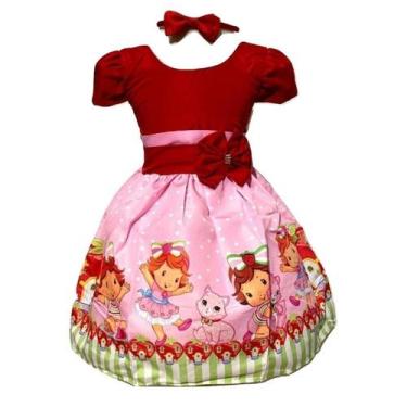 Imagem de Vestido Temático Moranguinho Baby - Pequenos Encantos Baby, Vermelho, 