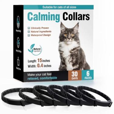 Imagem de Coleira calmante para gatos, pacote com 6, coleira de feromônios calmantes para gatos, alívio de estresse e ansiedade por 30 dias, coleiras de feromônios ajustáveis, produtos de cuidados calmos