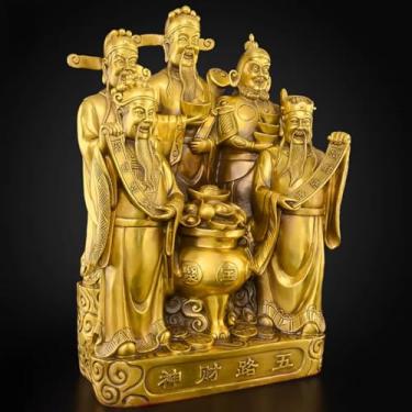 Imagem de FENNYYAR Enfeite de latão Wealth Attracted God of Wealth, 15,5 cm, sala de estar, escritório, decoração de mesa