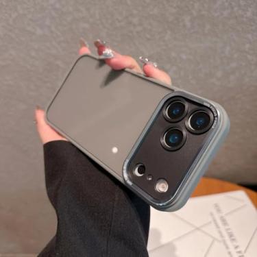 Imagem de SFDSUH Capa protetora transparente preta com moldura macia e lente de metal para iPhone 16 Pro (Para iPhone 16 Pro/CINZA)
