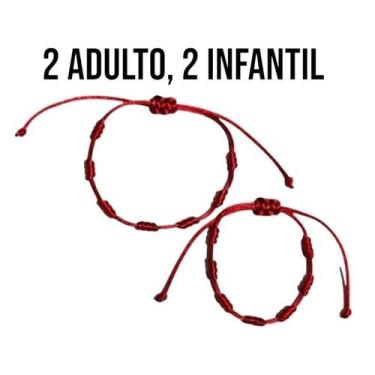 Imagem de kit Pulseira vermelha 7 nós bebê/infantil adulto Kabbalah regulável co