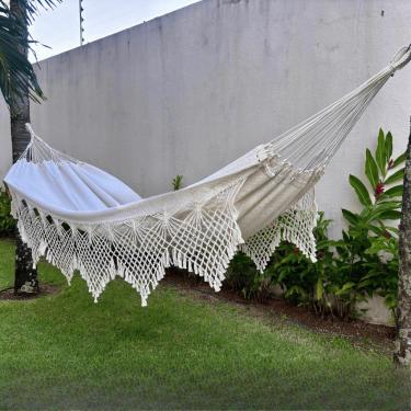 Imagem de Rede de Descanso Reforçada Casal King - Gigante, Manual Artesanal e Conforto Premium para Sua Varanda(Bege Clara Lisa)