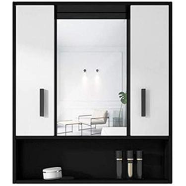 Imagem de Espelho de armazenamento de parede Espelho oculto para lavagem de armário caixa de espelho de banheiro (preto 70 x 14 x 80 cm)