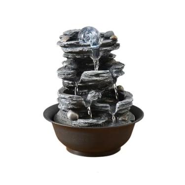 Imagem de Fonte de água de mesa pequena Rockery Office Desktop Enfeites de água corrente Fortune Feng Shui bola fonte circulação recursos de água para decoração de casa e escritório