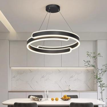 Imagem de Luminária pendente moderna para mesa de jantar com controle remoto, lustre regulável, luminária pendente redonda para restaurante, altura ajustável, luminária de teto para escritórios, sala