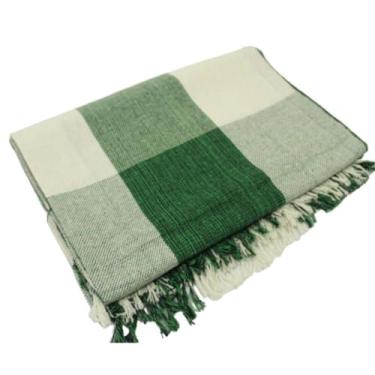 Imagem de Manta Decorativa para Sofá ou Cama Casal 210x120cm 100% Algodão Macia (Verde mesclado com cru)