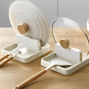 Imagem de Descanso de Panela e Suporte 5 em 1 – Porta Tampas, Talheres, Temperos e Utensílios de Cozinha – Organizador Multifuncional