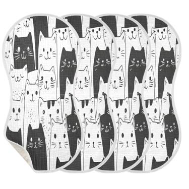 Imagem de STAYTOP 4 peças de panos fofos para arrotos de gato de desenho animado - panos para arrotar para bebês meninos meninas e toalha de recém-nascido, panos grandes absorventes para arrotar