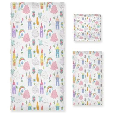 Imagem de xigua Whimsical Clouds Conjunto de toalhas de banheiro absorvente macio 3 peças toalha de banho toalha de mão toalhas decorativas para banheiro, academia, hotel, praia, piscina