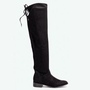 Imagem de Bota over the knee camurça cano alto salto baixo - Suzana Santos, Pret