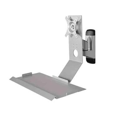 Imagem de PPALORTEX Suporte de monitor com cabeça giratória prateada com bandeja de teclado simples, não dobrável, suporte de tela única para monitor de mesa