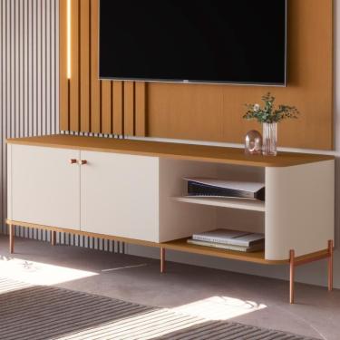 Imagem de Rack Para Sala Tv Até 58 Polegadas Moderno 2 Portas - Off White Nature Bronze