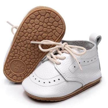 Imagem de Greceen Mocassins de Couro para Bebês Meninos Meninas Conforto Oxford Vestido de Casamento Primeiro Andador Sapatos de Berço, Branco, 12-18 Months Toddler