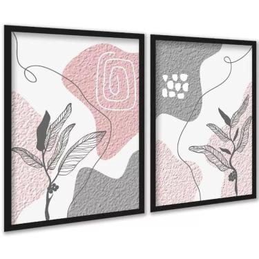 Imagem de Kit 2 Quadros Bohos Cinza E Rosa Efeito Textura 24X18Cm