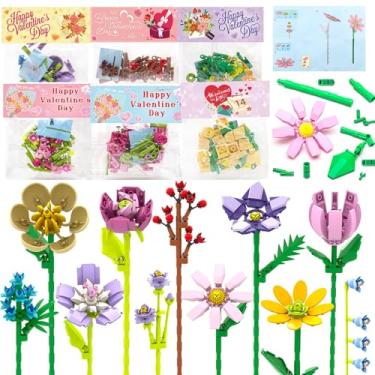 Imagem de Valentines Day Gifts for Kids Teens Adults - 24 Kinds of Large Flower Building Blocks with Valentines Cards for Girls Boys Classroom Exchange and Party Favors, Flower Bouquet Building Blocks for Women
