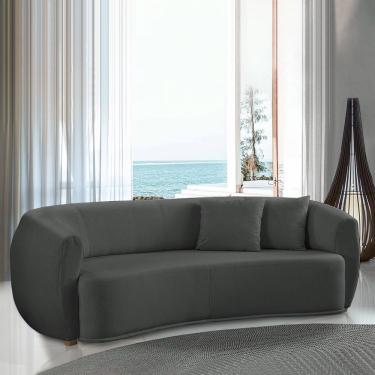 Imagem de Sofá Decorativo Sala de Estar Curvo Esther 3 Lugares 210cm com Almofadas Linho Grafite