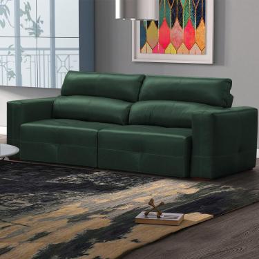 Imagem de Sofá Decorativo Monica 3 Lugares Sala de estar 252cm Reclinável e Retrátil Couro Verde Esmeralda Brilho G40 - Gran Belo