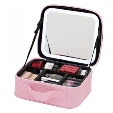 Imagem de Maleta Maquiagem Com Espelho e Luz Led Usb Com Cabo Makeup Profissional.- Organizador Completo para Maquiadoras, Viagens e Uso Doméstico Diário(ROSA)