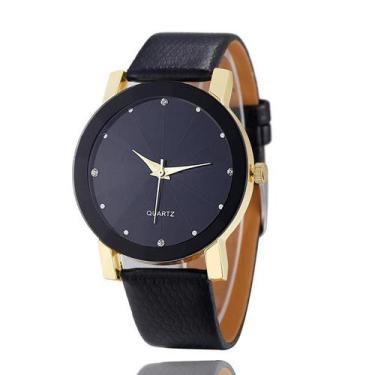 Imagem de Relógio Luxo Dourado Feminino Casual Couro Preto Intimes, Grande, Pret