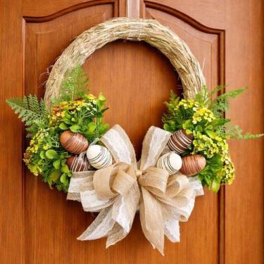 Imagem de Guirlanda Páscoa Decoração Ovos Arranjo Laço Artesanal 35cm - Gici Imp