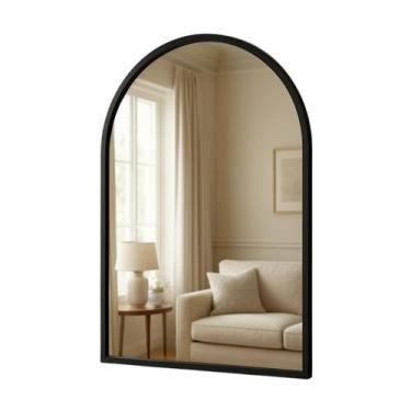 Imagem de Espelho Decorativo Grande - Moldura Arco Preto Fosco 60x40cm - Larador