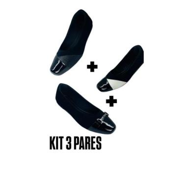 Imagem de Kit 3 pares sapatilhas 33 ao 43 tamanhos especiais promocao cor:pretot