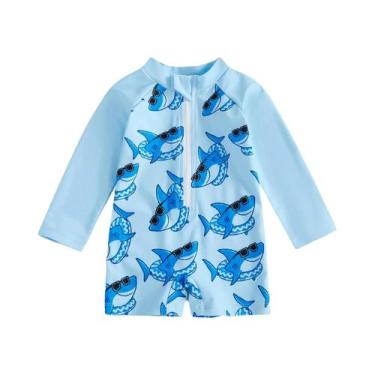 Imagem de Maiô Infantil Com Estampa De Tubarão Para Meninos, Roupa De Banho De M