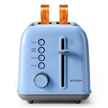 Imagem de Torradeira BUYDEEM DT620 Azul 2 Fatias com Fendas Largas, Função Bagel e Muffin, Bandeja de Migalhas Removível e 7 Níveis de Tostagem, 110V