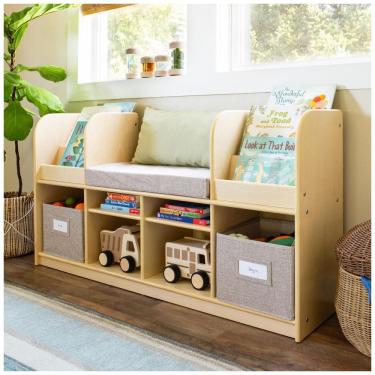 Imagem de Móvel infantil Guidecraft EdQ Reading Nook natural, estante com assento acolchoado, org...