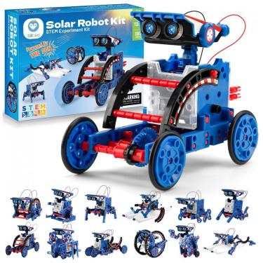 Imagem de Kit STEM Robô Solar de Montar Sillbird 12 em 1 Azul e Vermelho com 190 Peças – Energia Solar