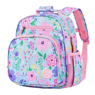Imagem de Mochila infantil floral azul clara mibasies 7L para meninas 2 a 4 anos 30 cm