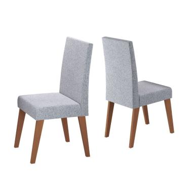 Imagem de Conjunto Sala De Jantar Com 2 Cadeiras Estofadas Linho Milano Madeirado / Cinza