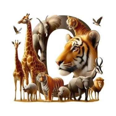 Imagem de Pintura Diamante Alfabeto Girafa Elefante Tigre Zebra Leão, Mosaico DI