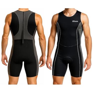 Imagem de Wixen Fato de triatlo masculino – Maiô acolchoado sem mangas com zíper traseiro para corrida, natação, ciclismo, Cinza, M